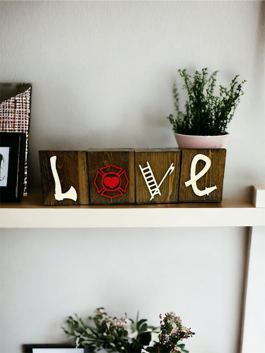 3D Firefighter Love Blocks | Firefighter Decor | Farmhouse Blocks | Fireman Decor