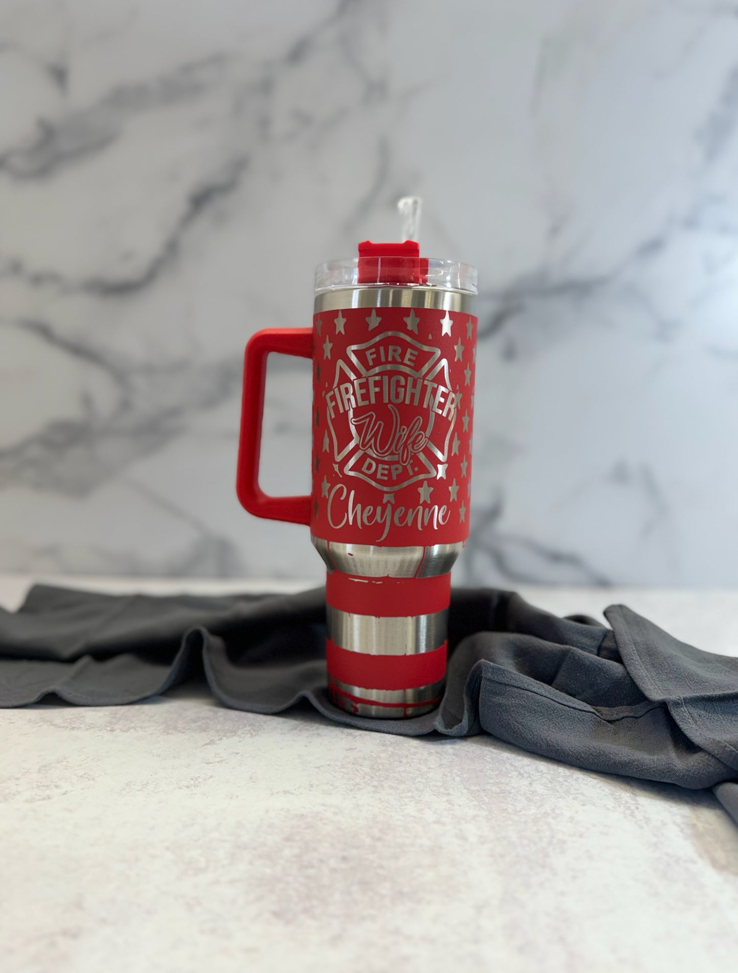Firefighter Wife Engraved Tumbler | 40 Ounce Tumbler | Fire Wife Water Bottle | Fire Wife Gift | Fireman Gift | Thin Red Line Gift