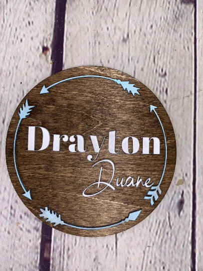 Round 3D Baby Announcement Name Sign I Laser Cut Baby Announcement I 3D Baby Name Sign I Hospital Name Sign I Newborn Name Sign