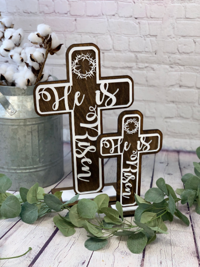 Easter Cross Laser Cut Decor | Religious Easter Decor | Easter Mantel Decor | Laser Cut Easter | Easter Centerpiece | He is Risen Cross