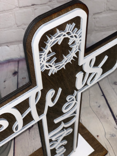 Easter Cross Laser Cut Decor | Religious Easter Decor | Easter Mantel Decor | Laser Cut Easter | Easter Centerpiece | He is Risen Cross