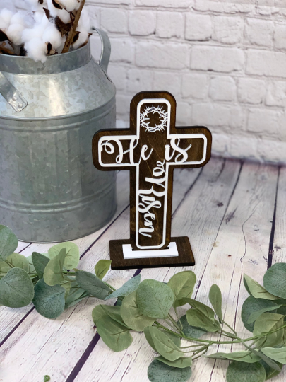 Easter Cross Laser Cut Decor | Religious Easter Decor | Easter Mantel Decor | Laser Cut Easter | Easter Centerpiece | He is Risen Cross