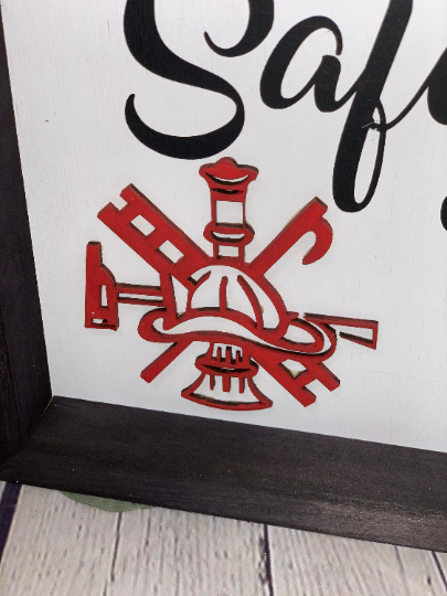 God Bless Our Firefighters Farmhouse Sign | Thin Red Line Decor | Firefighter Home Decor