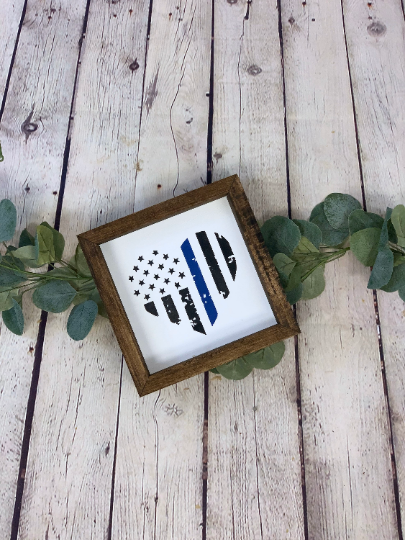 Police Heart Farmhouse Mini Sign | Thin Blue Line Decor | Police Officer Gift | Police Officer Wife Gift