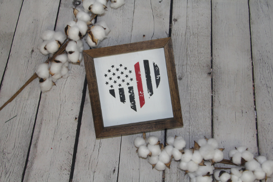 Fireman Heart Farmhouse Mini Sign | Thin Red Line Decor | Fireman Gift | Firefighter Wife Gift