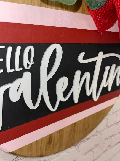 Valentine's Front Door Sign | Hello Valentine Front Door Decor | Round Door Sign | Door Hanger | Valentines Day Decor