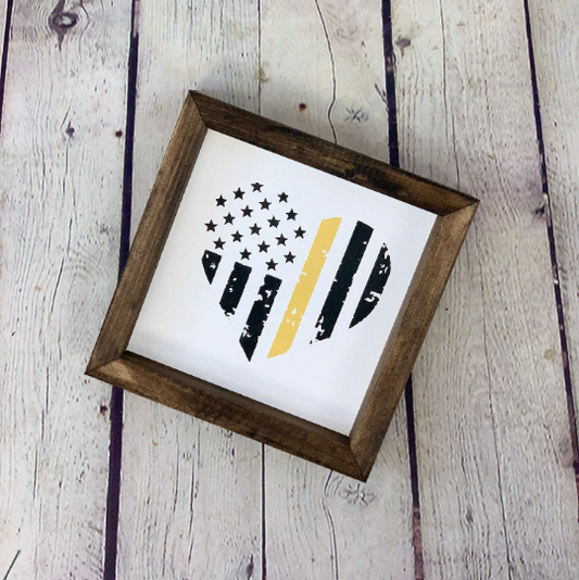Dispatcher Heart Farmhouse Mini Sign | Thin Yellow Line Decor | Dispatcher Gift | Dispatcher Wife Gift
