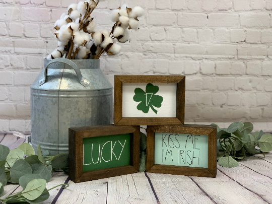 Reversible - Valentine/St. Patrick's Day Mini Set of 3 | Rae Dunn Inspired Signs | Farmhouse Set