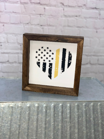 Dispatcher Heart Farmhouse Mini Sign | Thin Yellow Line Decor | Dispatcher Gift | Dispatcher Wife Gift
