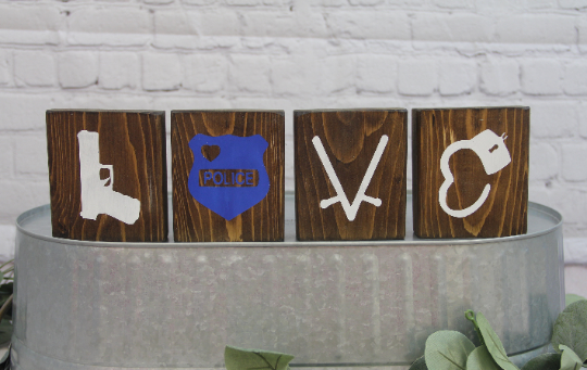 Police Officer Love Blocks | Police Officer Decor | Farmhouse Blocks | Police Officer Gift
