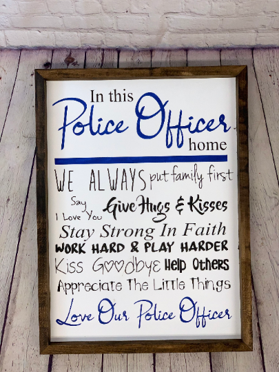 In This Police Office Home | Farmhouse Sign | Police Gift | Police Decor | Police Office Sign | Gifts for Him | Thin Blue Line Sign