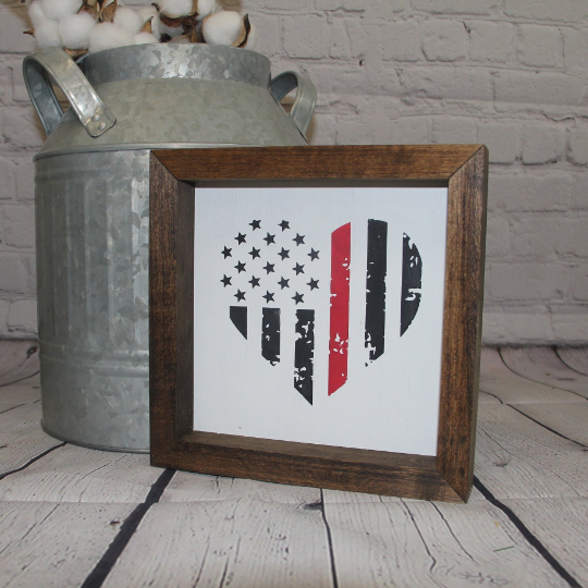 Fireman Heart Farmhouse Mini Sign | Thin Red Line Decor | Fireman Gift | Firefighter Wife Gift