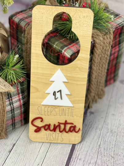Christmas Countdown Door Hanger | Sleeps Until Santa Visits | Modern Christmas Decor | Children's Christmas Countdown