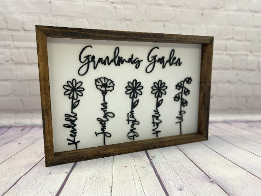 Grandmas Garden Personalized Birth Month Flower Sign | Personalized Grandparent Gift | Personalized Mothers Day Gift