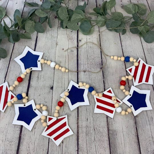 Patriotic Garland | 4th of July Decor | 4th of July Garland | America Decor | Laser Cut Stars | Independence Day Decor