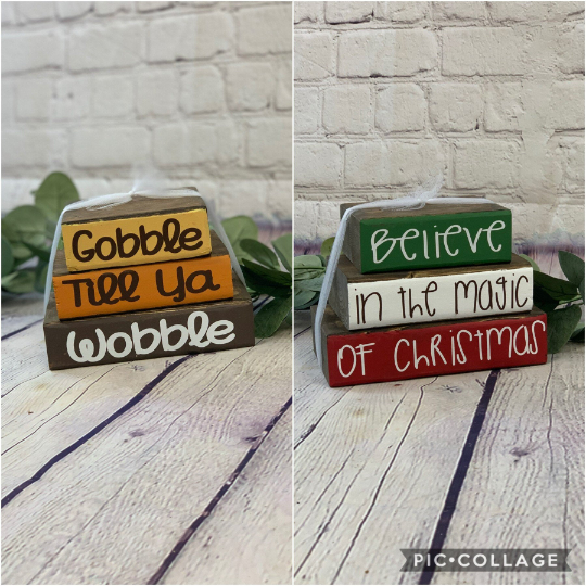 Fall Christmas Reversible Stacker Blocks | Fall Decor | Christmas Decor | Gobble Till ya wobble | Magic of Christmas