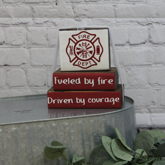 Fireman Stacker Blocks | Fueled By Fire Driven By Courage | Firefighter Decor | Fireman Decor