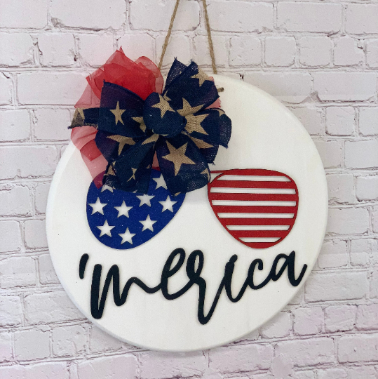 Merica Front Door Sign | Front Door Decor | Round Door Sign | Door Hanger | 4th of July Decor | Independence Day Decor | Merica Decor