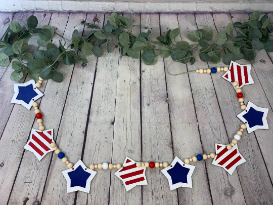 Patriotic Garland | 4th of July Decor | 4th of July Garland | America Decor | Laser Cut Stars | Independence Day Decor