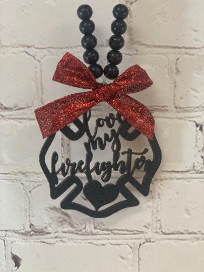 Love My Firefighter Car Mirror Charm | Car Charm | Rear View Mirror Charm | Fire Wife Gift | Fireman Gift | Thin Red Line Gift