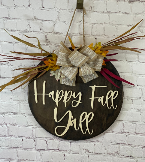 Happy Fall Y'all Front Door Sign | Fall Front Door Decor | Round Door Sign | Door Hanger | Fall Decor