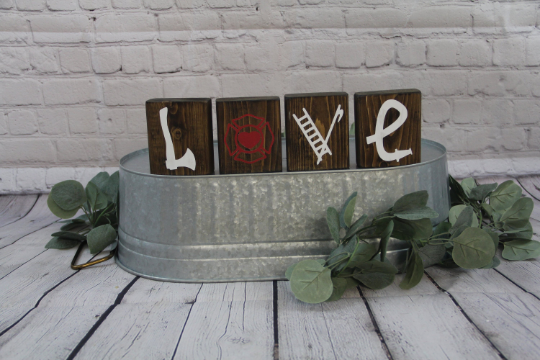 3D Firefighter Love Blocks | Firefighter Decor | Farmhouse Blocks | Fireman Decor