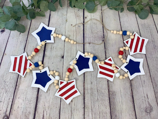 Patriotic Garland | 4th of July Decor | 4th of July Garland | America Decor | Laser Cut Stars | Independence Day Decor