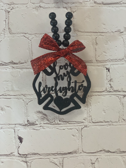 Love My Firefighter Car Mirror Charm | Car Charm | Rear View Mirror Charm | Fire Wife Gift | Fireman Gift | Thin Red Line Gift