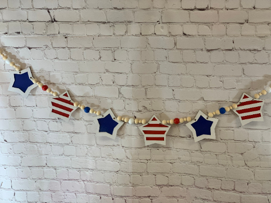 Patriotic Garland | 4th of July Decor | 4th of July Garland | America Decor | Laser Cut Stars | Independence Day Decor