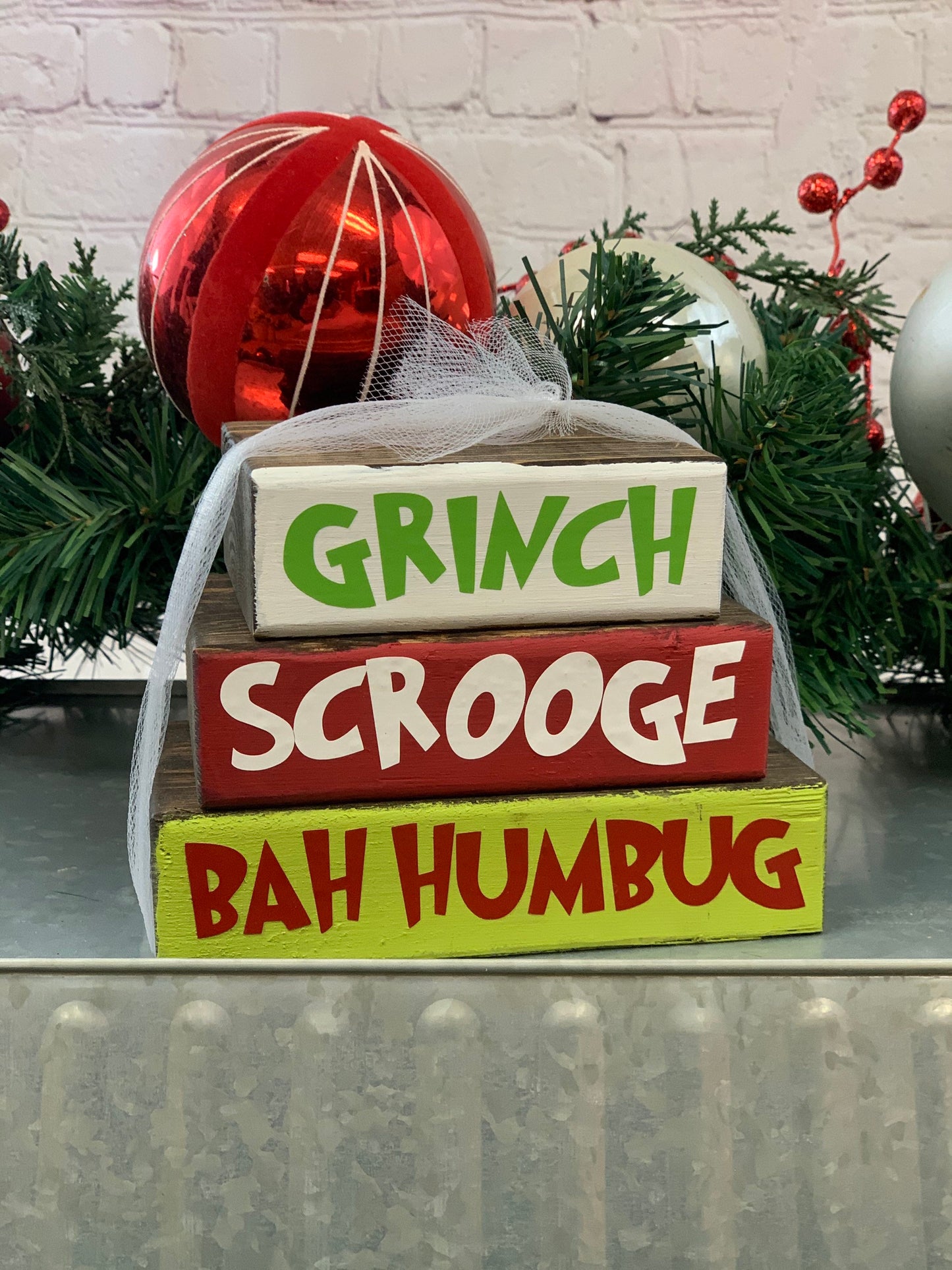 Grinch Stacker Blocks | Christmas Decor | Grinch Decor | Schrooge Decor | Bah Humbug Decor
