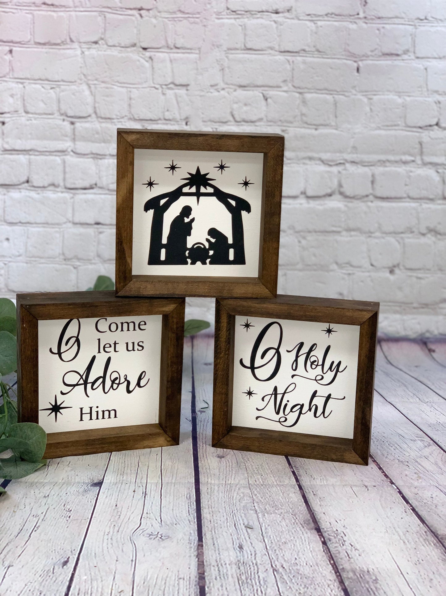 Nativity Scene Farmhouse Mini Sign Set of 3 | Christmas Decor | Holiday Decor | Religious Holiday Decor