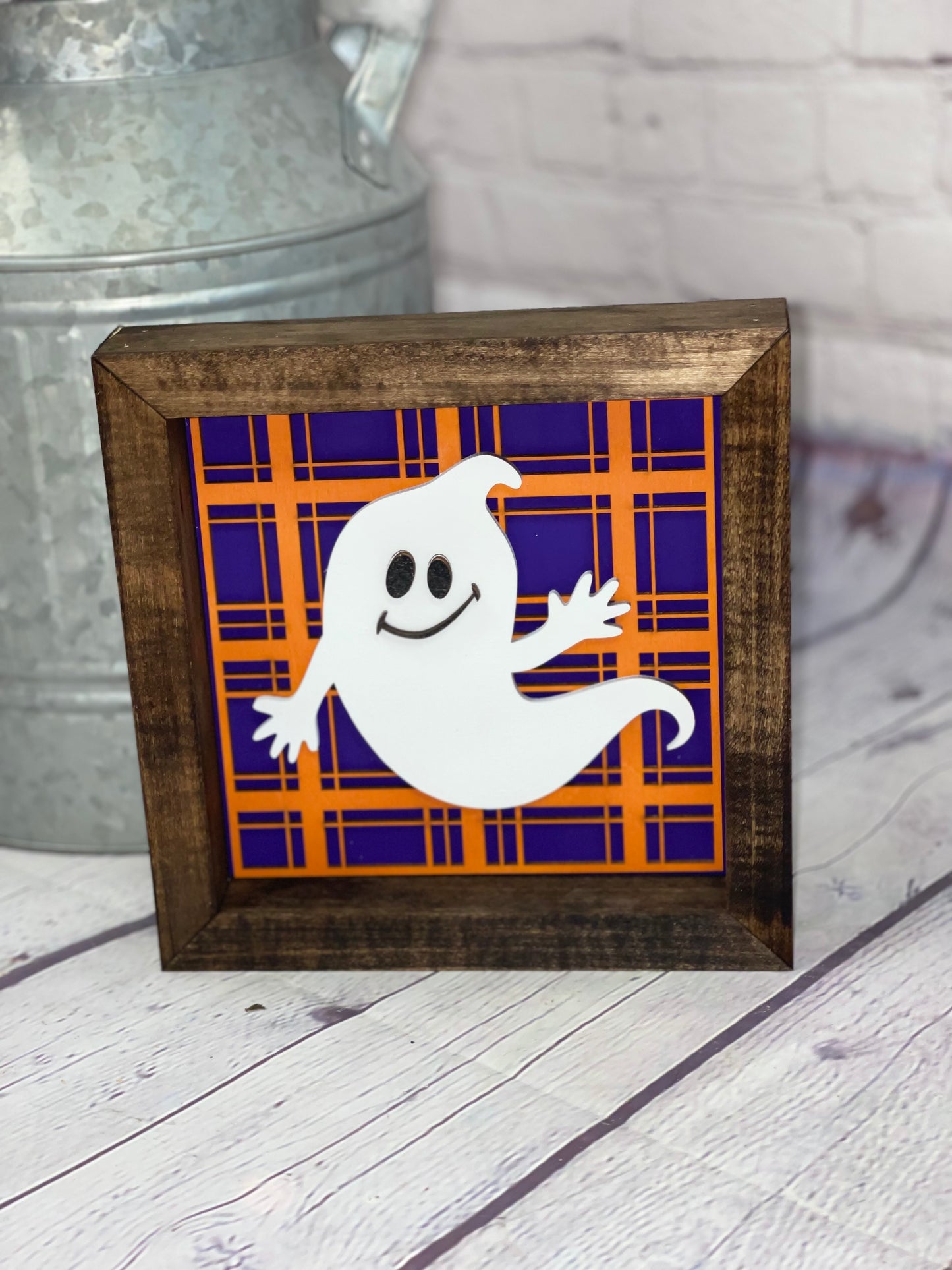 Ghost Plaid Halloween Farmhouse Sign | Fall Decor | Fall Sign | Halloween 3D Sign | Halloween Decor | Halloween Sign