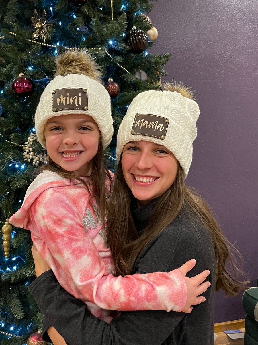 Mama & Mini Cheetah Personalized Leather Patch Stocking Hat Set I Leather  Patch Beanie I Leather Patch Ladies Winter Hat I Personalized Hat – Shop  Iowa