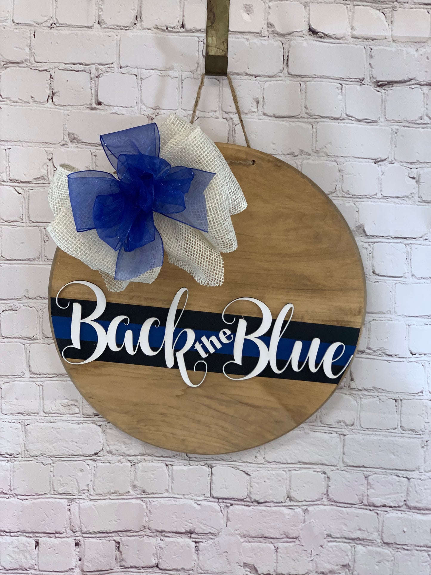 Back the Blue Front Door Sign | Front Door Decor | Round Door Sign | Door Hanger | Police Gift | Police Wife Gift