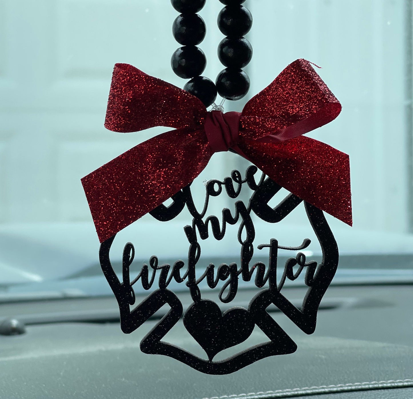 Love My Firefighter Car Mirror Charm | Car Charm | Rear View Mirror Charm | Fire Wife Gift | Fireman Gift | Thin Red Line Gift