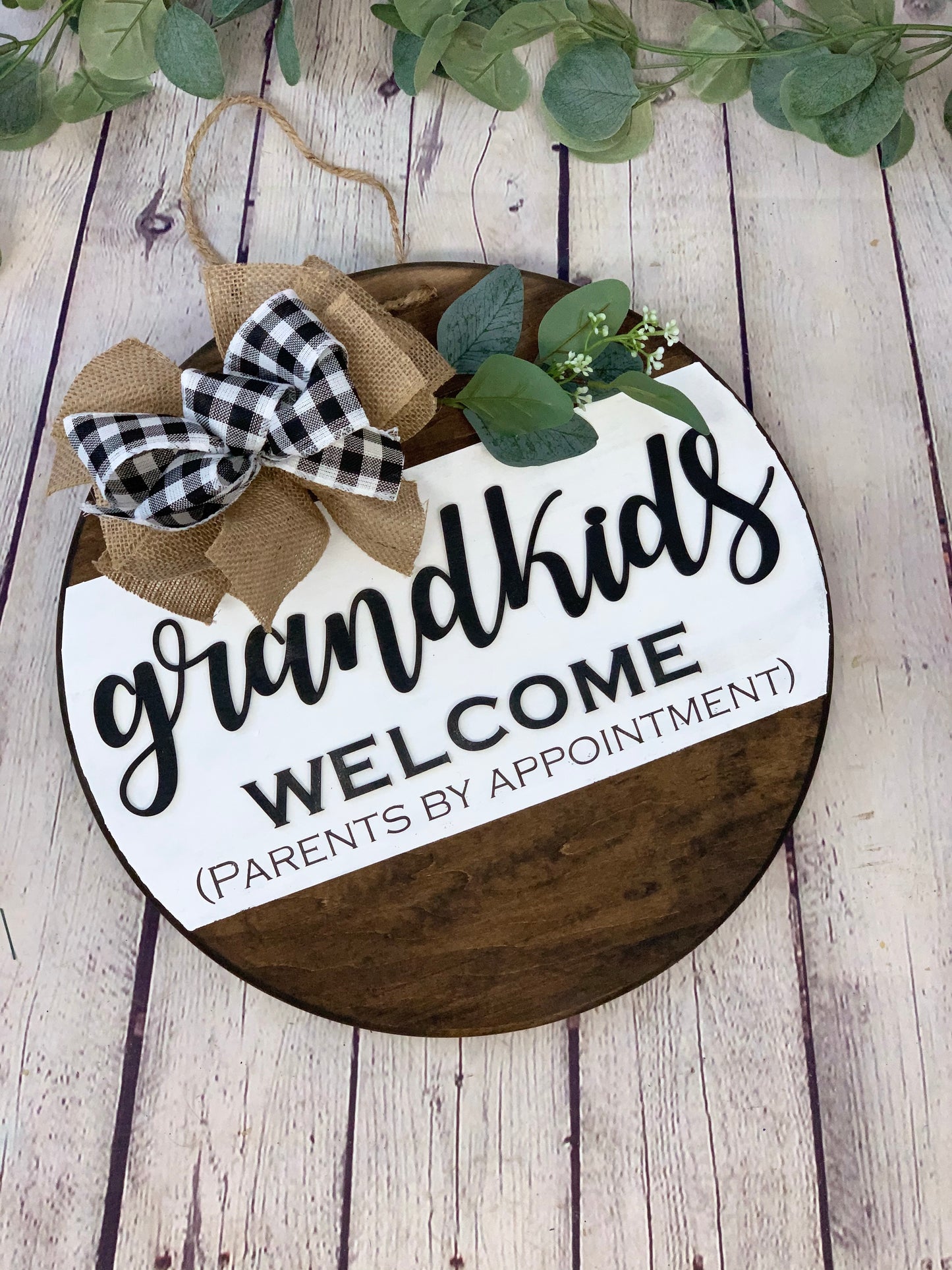 Grandkids Welcome Front Door Sign | Front Door Decor | Round Door Sign | Door Hanger | Grandparent Gift