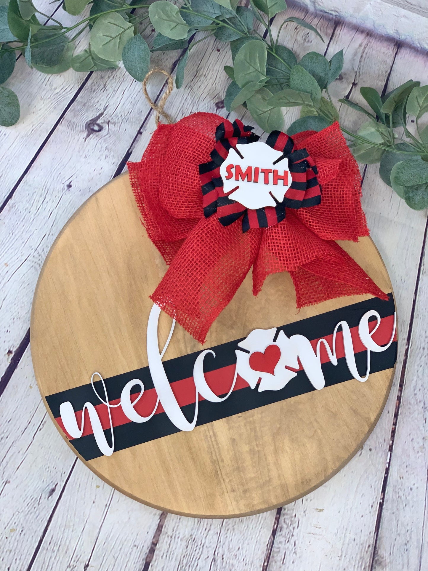 Firefighter Welcome Front Door Sign | Front Door Decor | Round Door Sign | Door Hanger | Firefighter Gift