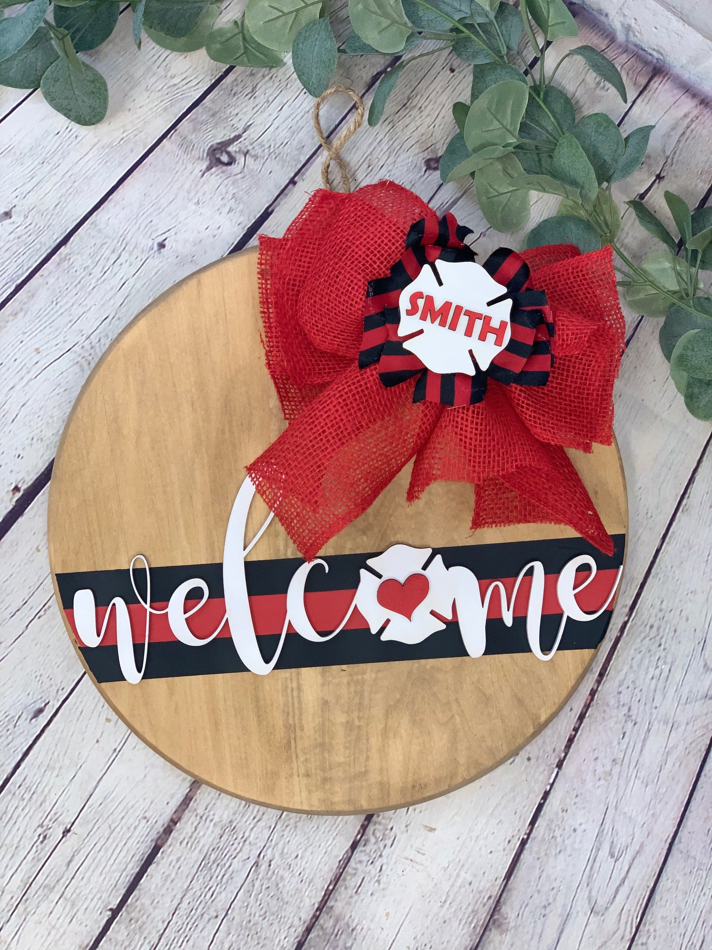 Firefighter Welcome Front Door Sign | Front Door Decor | Round Door Sign | Door Hanger | Firefighter Gift