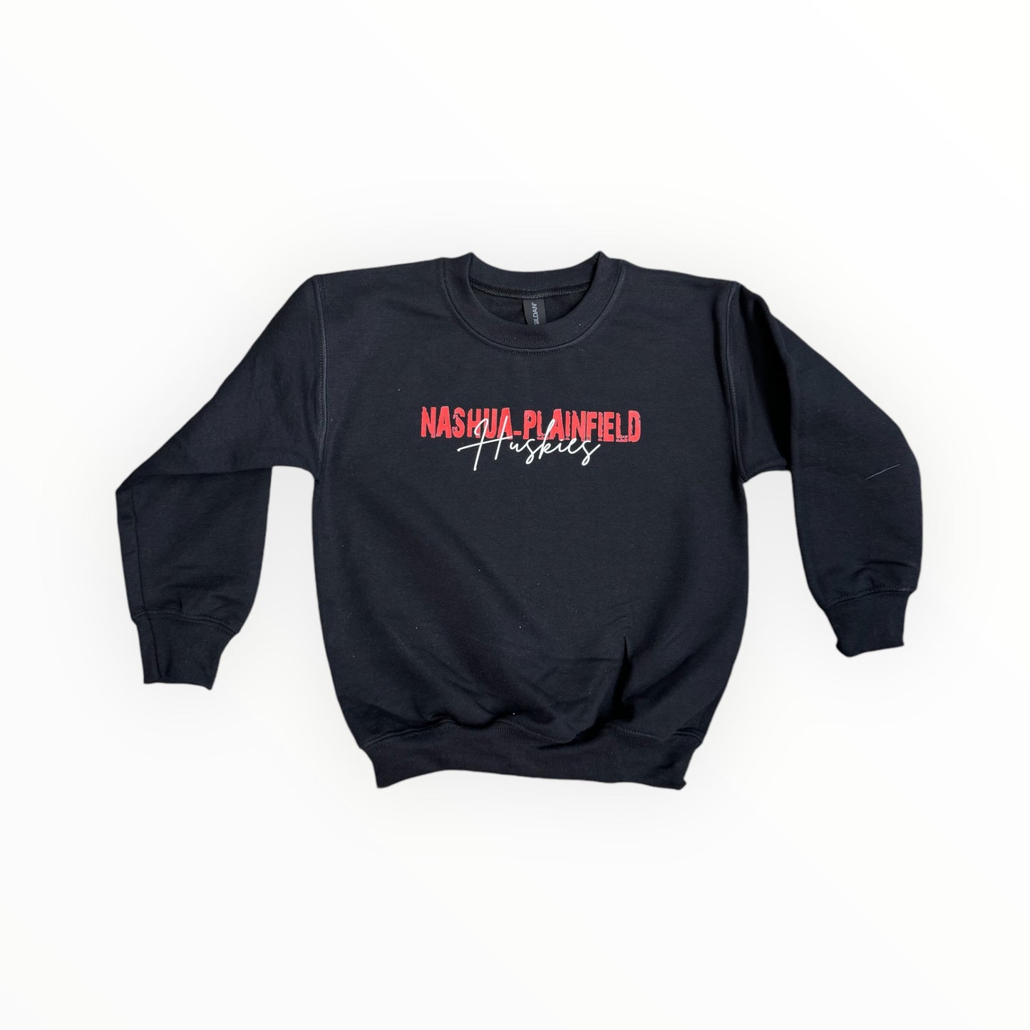 Nashua-Plainfield Huskies Youth Crew Neck Sweatshirt {Distressed Lettering}