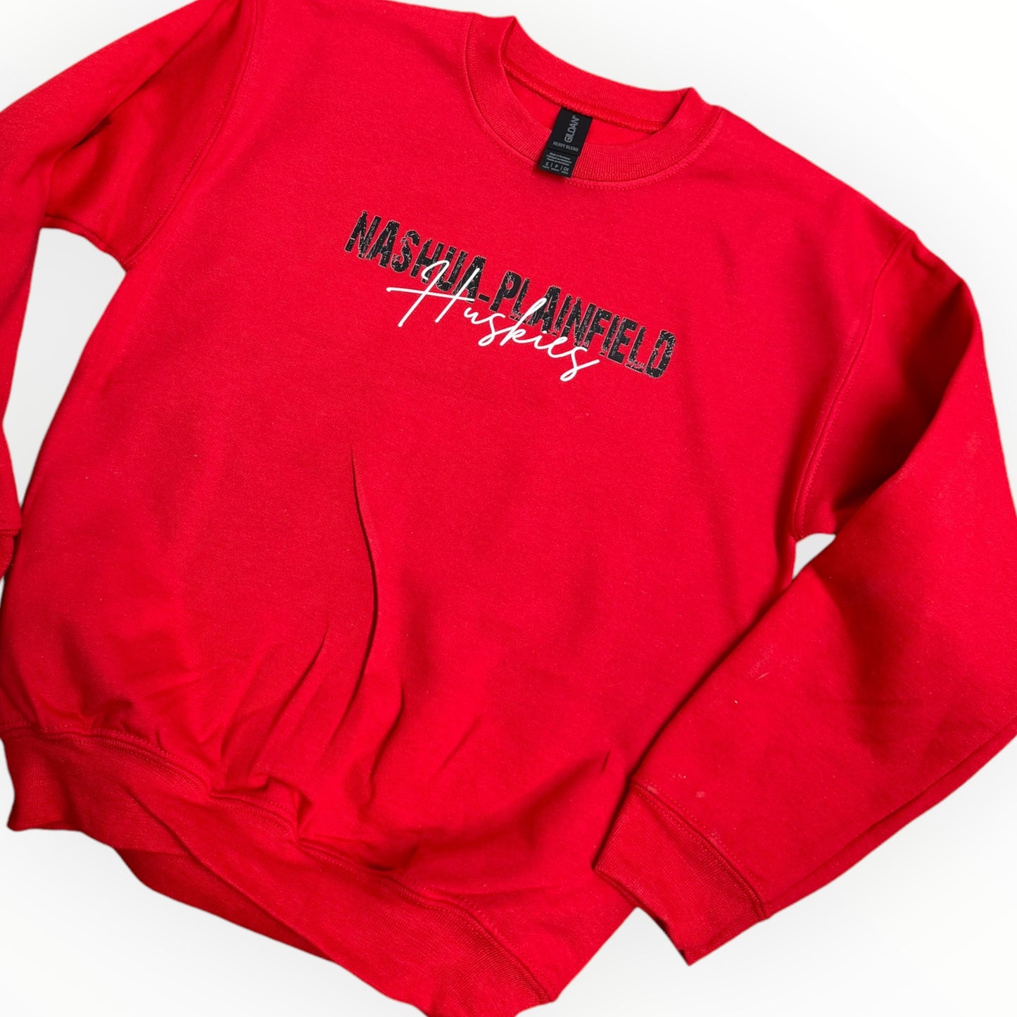 Nashua-Plainfield Huskies Adult Crew Neck Sweatshirt {Distressed Lettering}