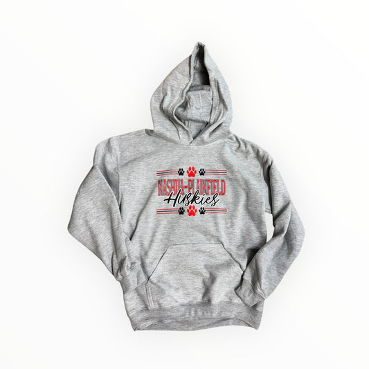 Nashua-Plainfield Huskies Youth Hoodie {Pawprint & Stripes Design}