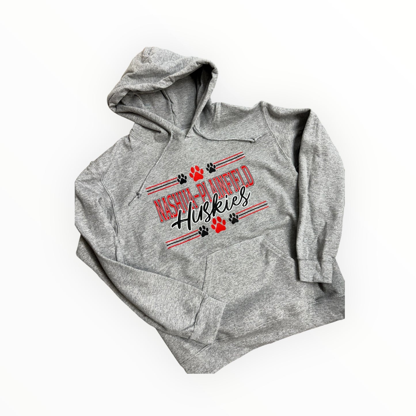 Nashua-Plainfield Huskies Hooded Sweatshirt {Pawprint & Stripes Design}