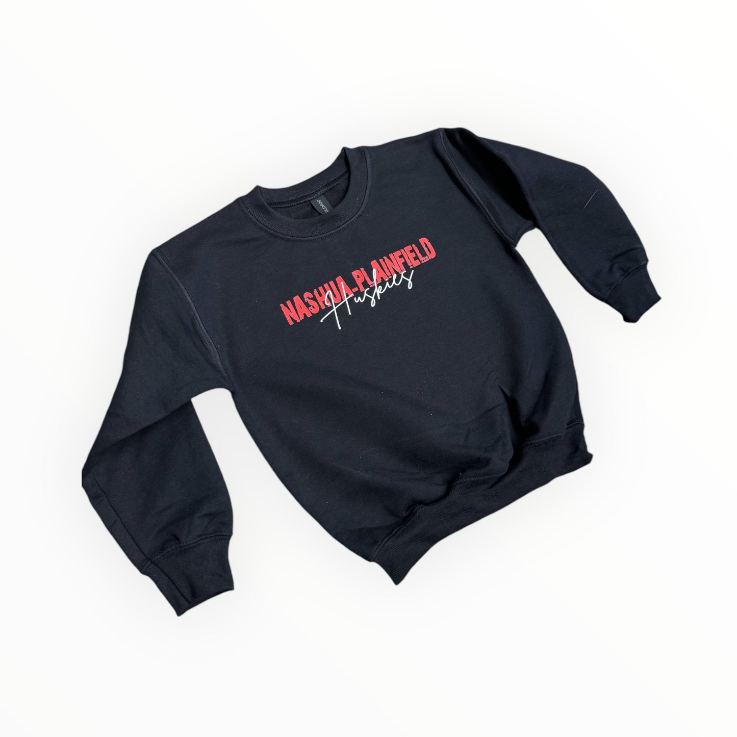 Nashua-Plainfield Huskies Adult Crew Neck Sweatshirt {Distressed Lettering}