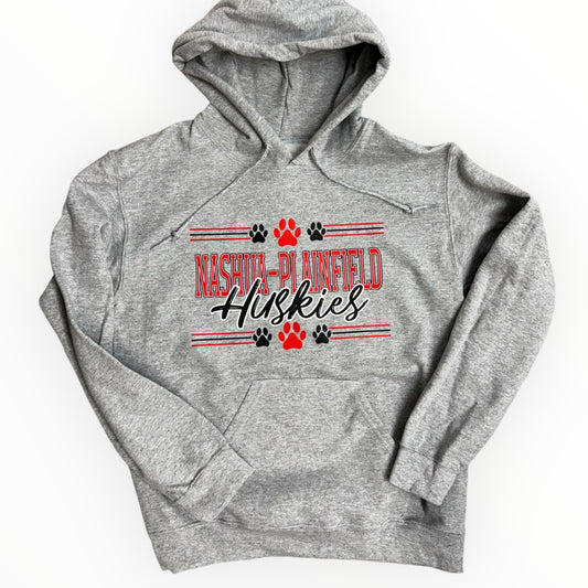 Nashua-Plainfield Huskies Hooded Sweatshirt {Pawprint & Stripes Design}