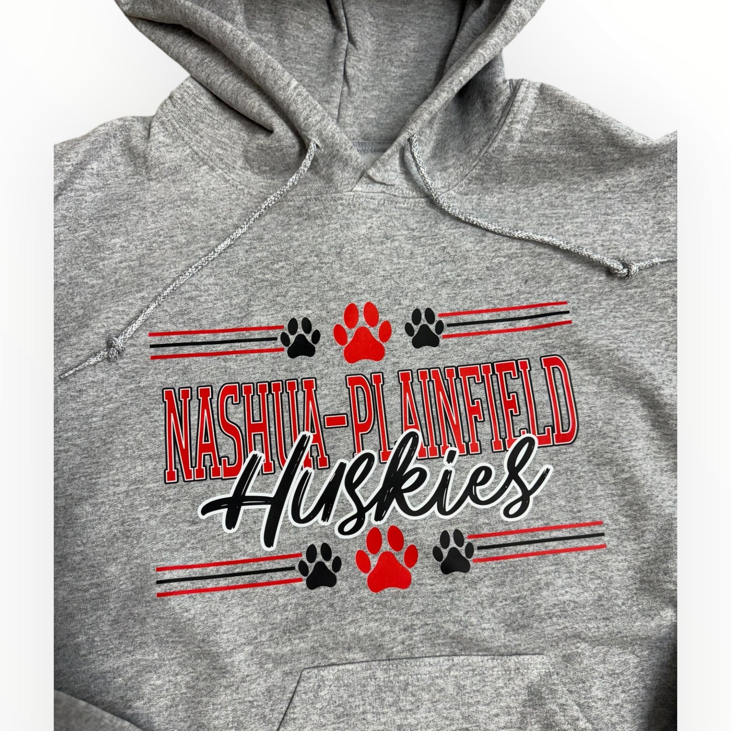 Nashua-Plainfield Huskies Hooded Sweatshirt {Pawprint & Stripes Design}