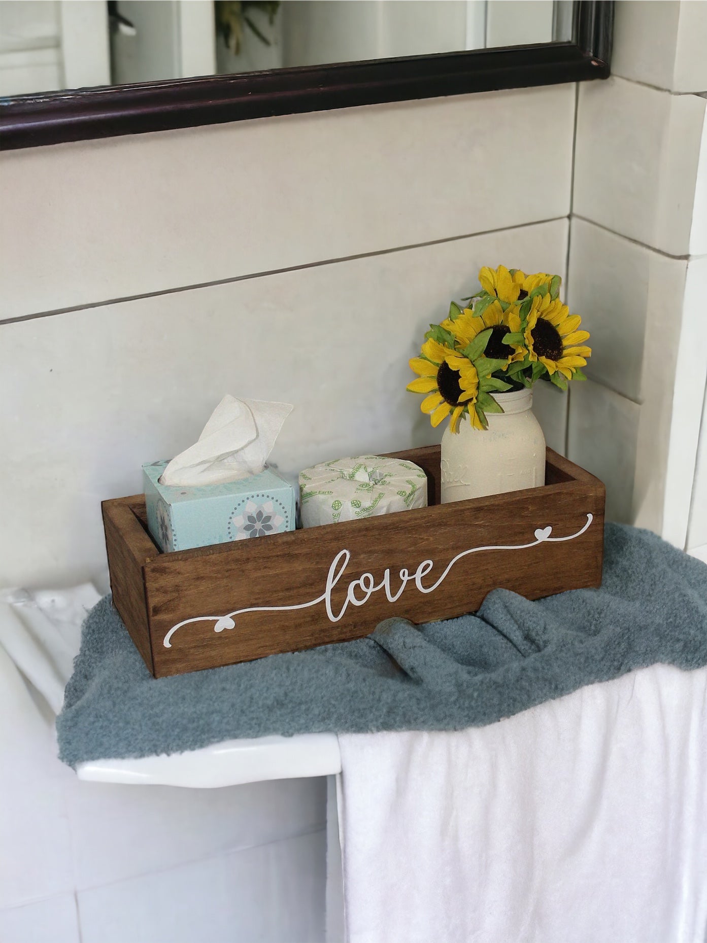 Love Back of Toilet Box | Farmhouse Crate | Farmhouse Centerpiece | Toilet Tray | Mason Jar Crate