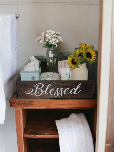 Blessed Back of Toilet Box | Farmhouse Crate | Farmhouse Centerpiece | Toilet Tray | Mason Jar Crate