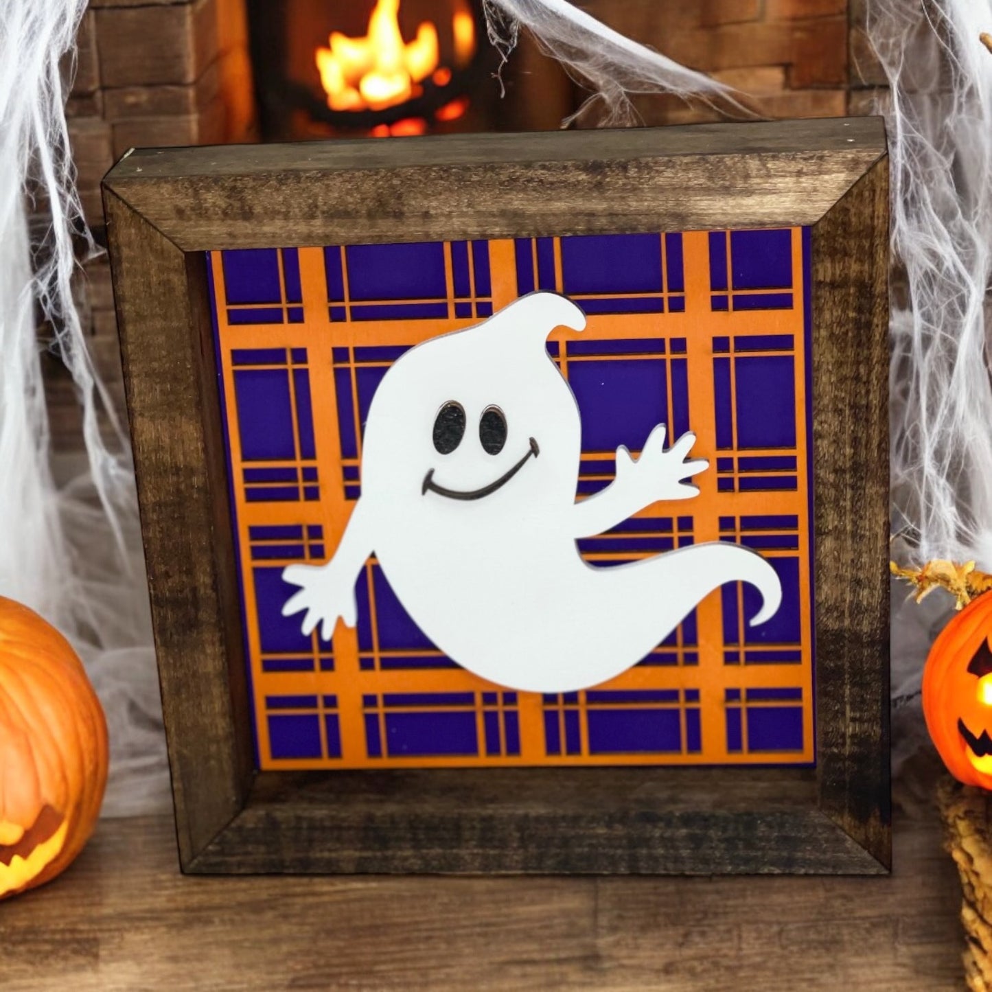 Ghost Plaid Halloween Farmhouse Sign | Fall Decor | Fall Sign | Halloween 3D Sign | Halloween Decor | Halloween Sign