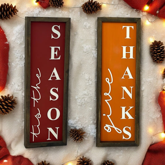 Reversible - Give Thanks Tis The Season 3D Farmhouse Sign | Reversible Holiday Signs | Fall Decor | Christmas Decor