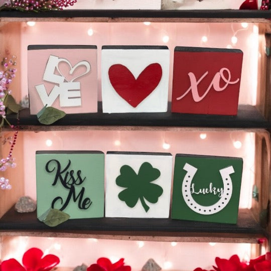 Reversible - 3D Valentine/St. Patrick's Day Mini Block Set of 3 | Valentine Decor | St. Patrick's Day Decor | Farmhouse Blocks